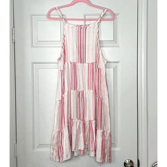 Raviya Pink White Stripe Sleeveless Tiered Boho Sundress Cover Up - Picture 5 of 7